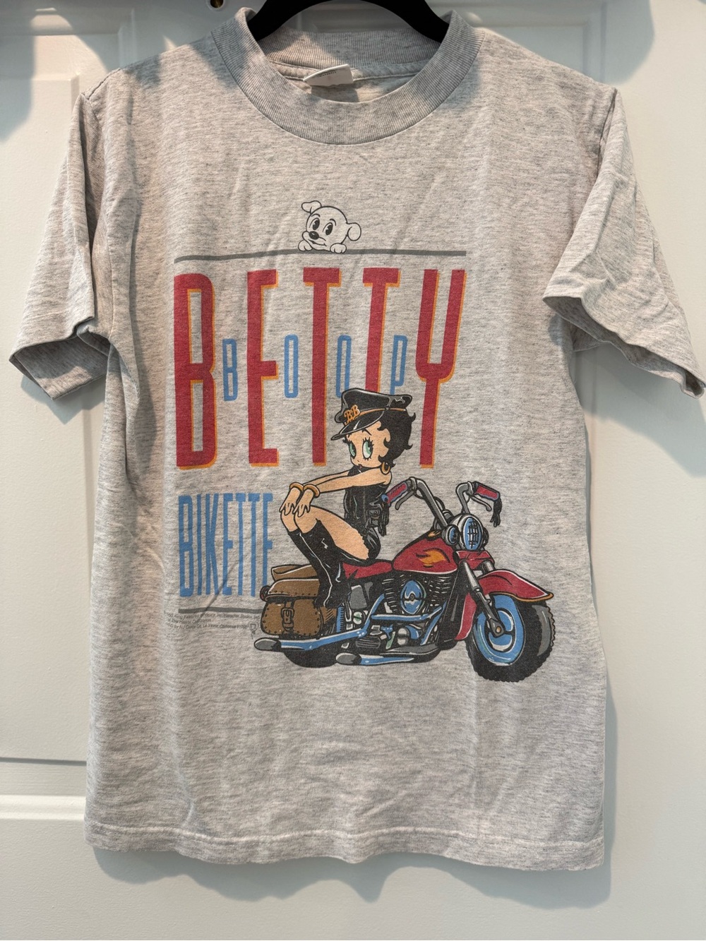 Betty Boop Bikette Motorcycle Biker Vintage 100% Cotton 1995 Grey T Shirt Sz S
